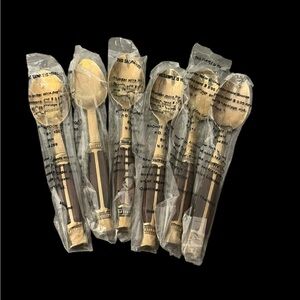 Vintage MCM Demitasse Bronze Spoons Wood Handle Made Thailand Red Velvet Case